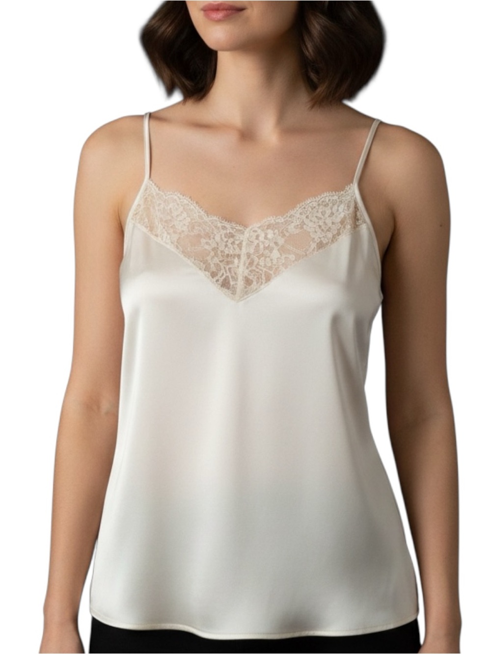 New NWT Ann Taylor LOFT Sz SMALL Cream Satin Lace-Trim Camisole Layering Tank To